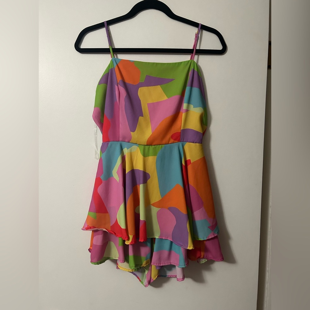 Vestique Pink and Green Abstract Romper